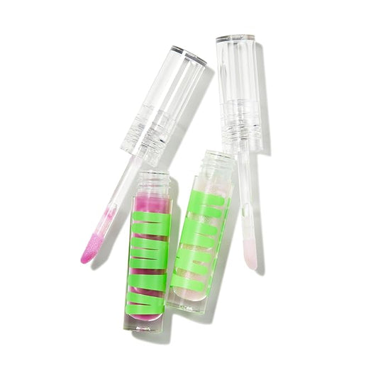 YAWN Lip Gloss Duo | High-Shine Gloss | Soothing Sunflower Seed Oil | Non-Toxic, Cruelty Free, Vegan | Makeup for Kids, Tweens and Teens | Made in USA | Crystal and Purple Gem