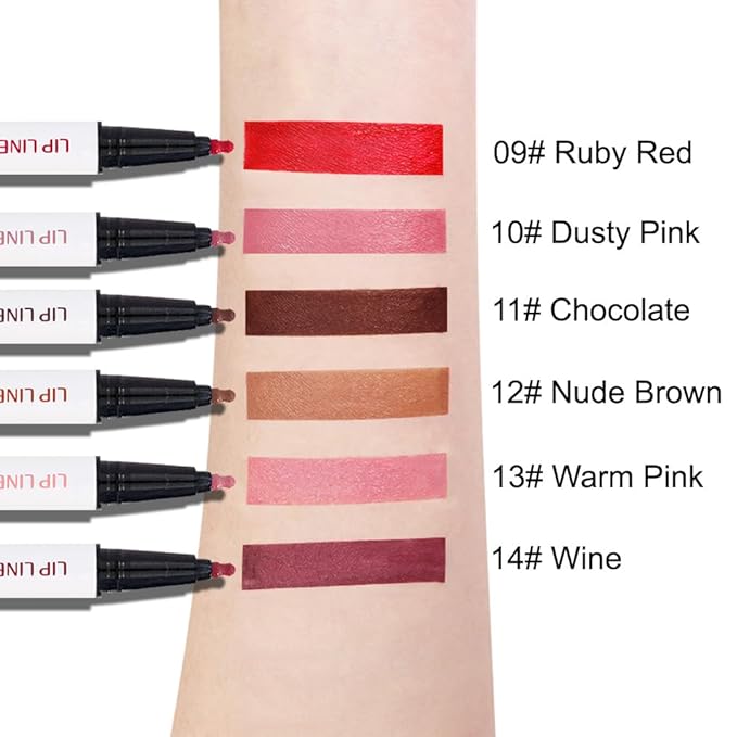 2Pcs Longwear Liquid Lip Liner Stain Marker Pen Set Long Lasting Waterproof, Maroon Dusty Mauve Purple Matte 24 Hour Lip Liner and Lipstick Combo Korean Color Stay Lipliner All Day Lips Stain peel off