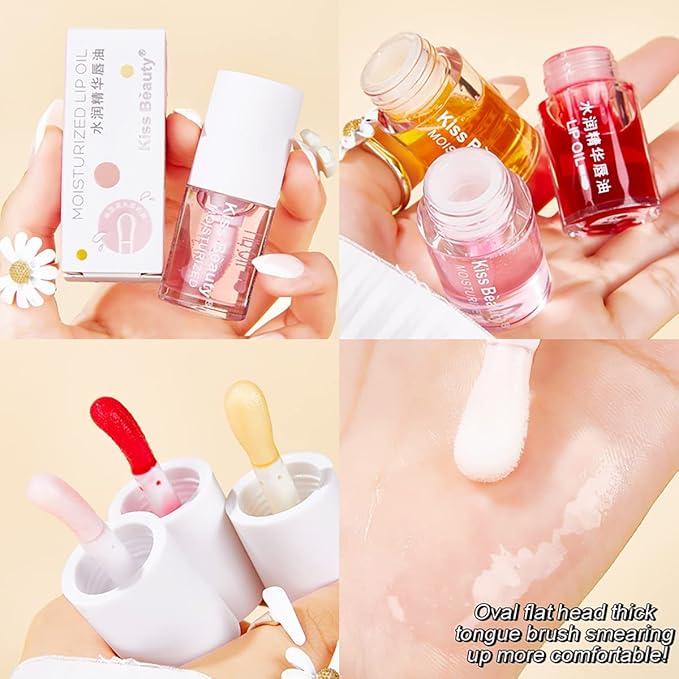 3 Pcs Fruity Plumping Lip Oil Moisturizing Hydrating Lip Care Hydrating Lip Gloss Tinted Lip Balm, Long Lasting & Nourishing Lip Glow Oil, Non-sticky Fresh Texture