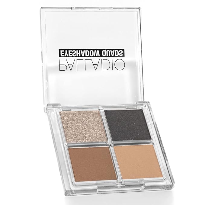 Palladio Eyeshadow Quads, Velvety Pigmented Blendable Matte, Metallic & Shimmer Finishes, Creamy Formula, Four Way Quad Eye Shadow Palette, Talc-Free (Party Rocker)