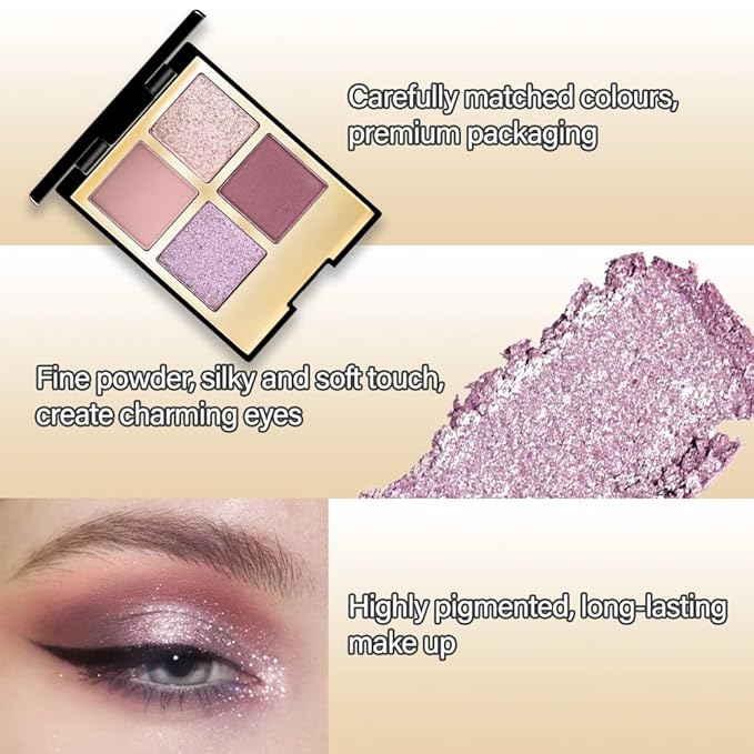 4 Colors Eyeshadow Makeup Palette,Nude Pink Purple Highly Pigmented Natural Neutral Nude Eye Shadow Palette with Mirror,Long Lasting Naturing-Looking,Waterproof,Blendable,Travel Size