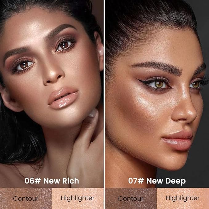 Kaely 2Pcs Cream Bronzer Highlighter Stick,Face Shaping Contouring Shades Makeup,06+07