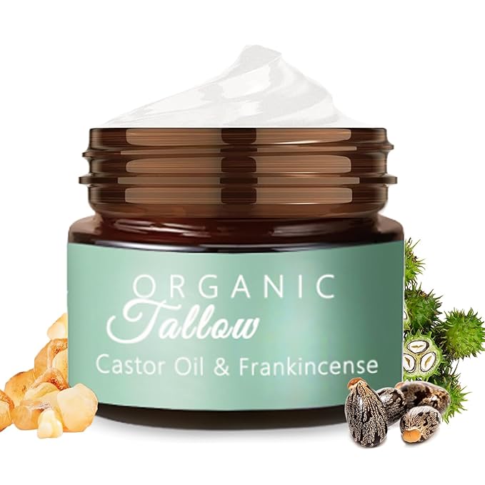Grass Fed Beef Tallow with Frankincense Oil and Castor Oil, Organic Grass Fed Beef Tallow for Skin, Whipped Beef Tallow Frankincense Oil Castor Oil for Skin Face Body Moisturizer (1)