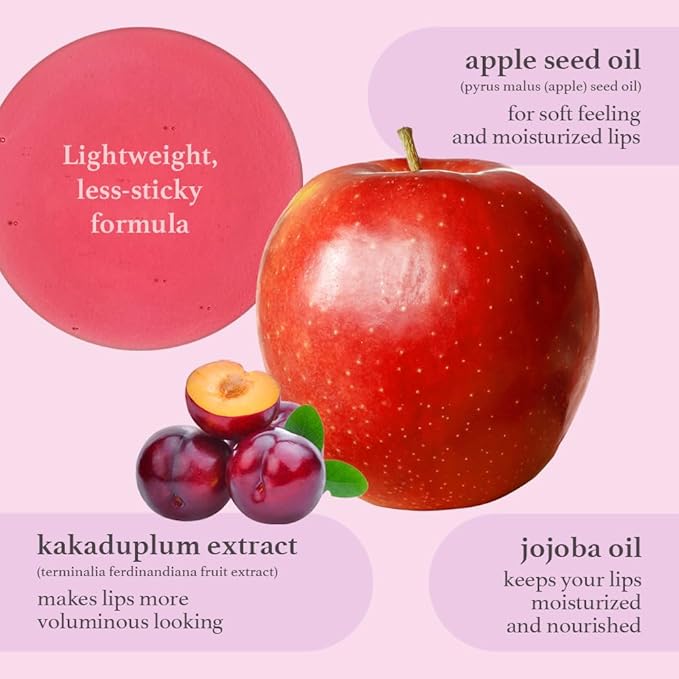 NOONI Korean Hydrating Lip Oil Set - Applecherry & Appleplum | Long-Lasting, Moisturizing, Plumping, Revitalizing for Dry Lips, Waterproof, No Peel Off, 0.12 FL Oz x 2ea