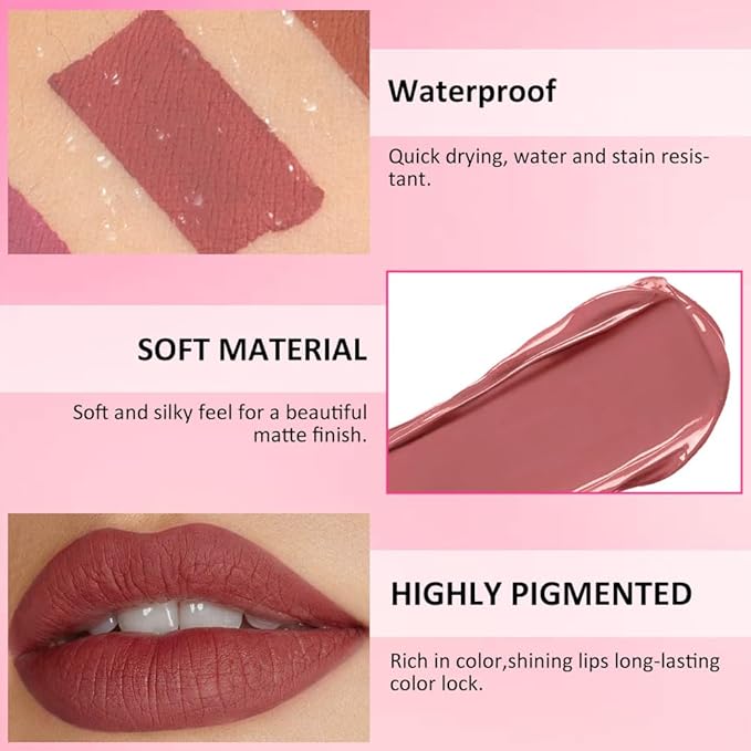 Matte Liquid Lipstick,Brown Purple Liquid Lip Stains, Long Lasting Waterproof Lip Gloss Makeup, Velvet Non-Stick Cup Lips Stain X-05#