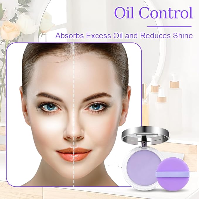 2PCS Oil Control Face Pressed Powder, Lavender Face Cosmetics