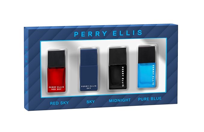 Perry Ellis Men's Mini Coffret Gift Set - Red Sky, Sky, Midnight, Pure Blue - 4-pack of .25 fl oz EDT mini travel sprays
