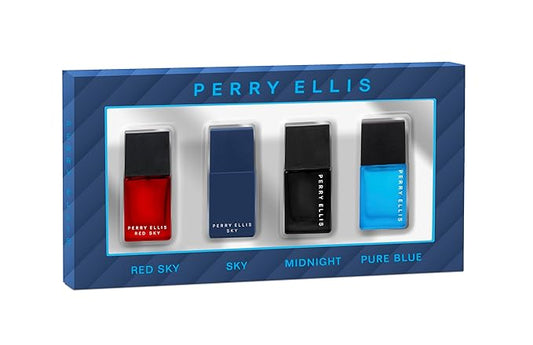 Perry Ellis Men's Mini Coffret Gift Set - Red Sky, Sky, Midnight, Pure Blue - 4-pack of .25 fl oz EDT mini travel sprays