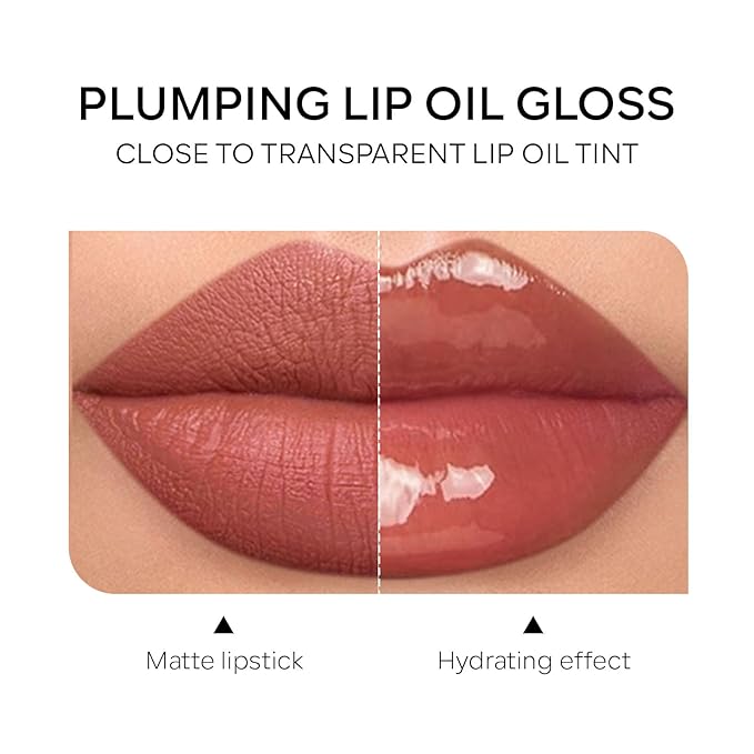 Hydrating Lip Glow Oil, Plumping Moisturizing Lip Oil Gloss, Smooth Lip Lines Plump Lip,Transparent Plumping Clear Glossy Tinted Balm Care 0.2Fl oz #Rosewood