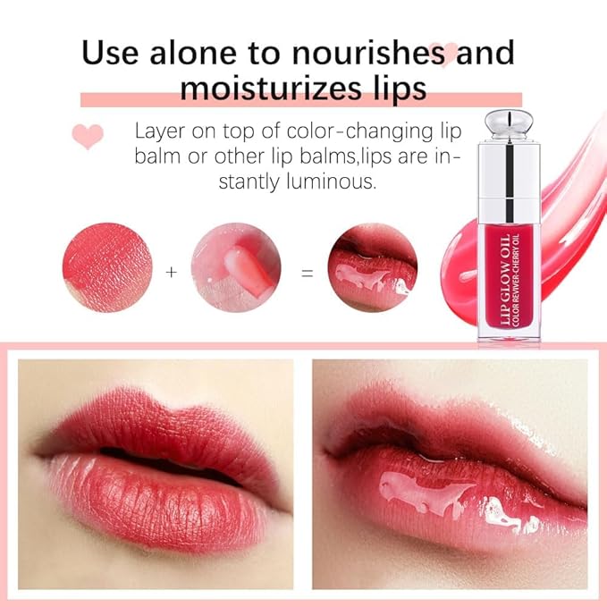 Hydrating Lip Glow Oil-Lip care oil- Lip Oil Tinted for Lip Care and Dry Lips-Prevents Dry Cracked-Non-sticky Big Brush Head-Lip Plumping -Lip Oil gloss tinted-008