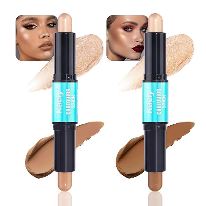 Kaely 2Pcs Cream Bronzer Highlighter Stick,Face Shaping Contouring Shades Makeup,04+05