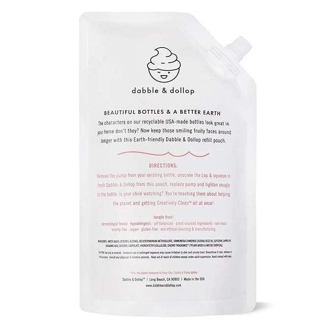 Dabble & Dollop Cherry Conditioner Refill - Detangler for Kids, All Natural Fragrances, Dermatologist Tested, Tear-Free, Non-Irritating, Hypoallergenic, pH Balanced, Leaping Bunny Certified (24oz)