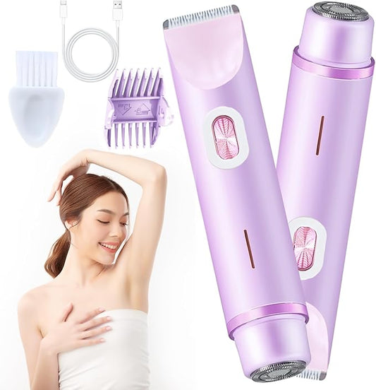 2025 New Electric Womens Shaver, 2-in-1 Body Shaver & Bikini Trimmer for Women, Waterproof Wet & Dry Use Body Hair Electric Razor Trimmer for Bikini Underarm Leg Arm Body Face (Purple)