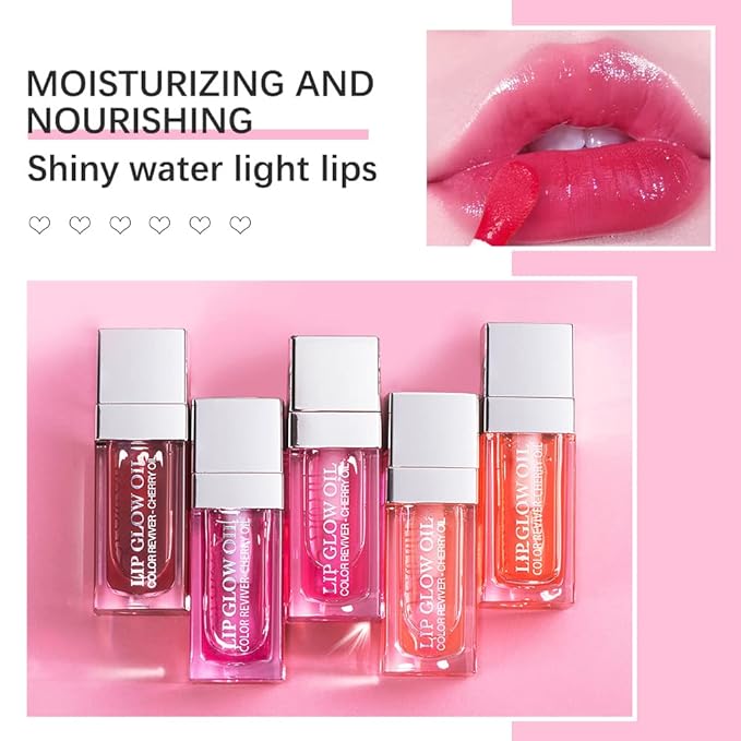 Plumping Lip Oil, Long Lasting Hydrating Gloss Tinted Balm Non-sticky Revitalizing, Tinting Care Oil for Dry (CHERRY)