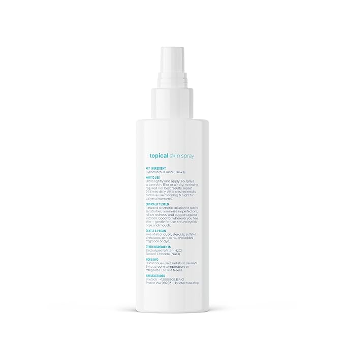 BRIOTECH Topical Skin Spray, Hypochlorous Acid Spray for Sensitive Skin, HOCl Facial Mist, Full Body Support Against Irritation, Calm Redness, Soothe Foot & Scalp, Travel Size 2 oz