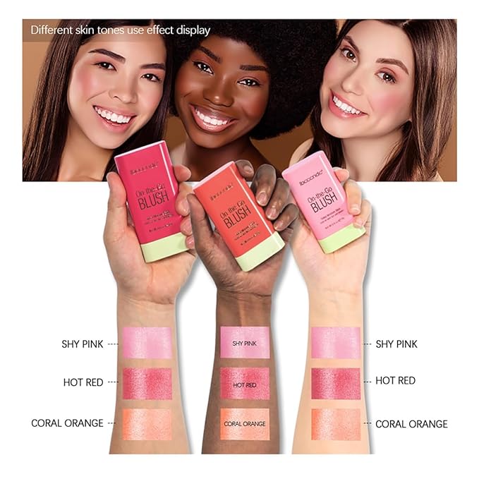 Multi-Use Makeup Blush Stick, Cream Blush Stick, Tinted (3#Coral Orange)