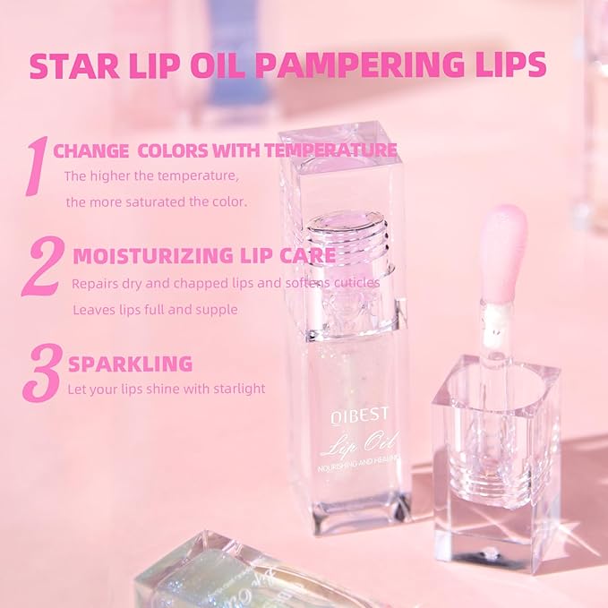 Magic Color Changing Moisturizing Lip Glow Oil Plumping Glimmer Glow Lipstick, Hydrating Lip Gloss Lip Care, Long Lasting Non-sticky Fresh Texture Lip Oil (Color Changing 04)