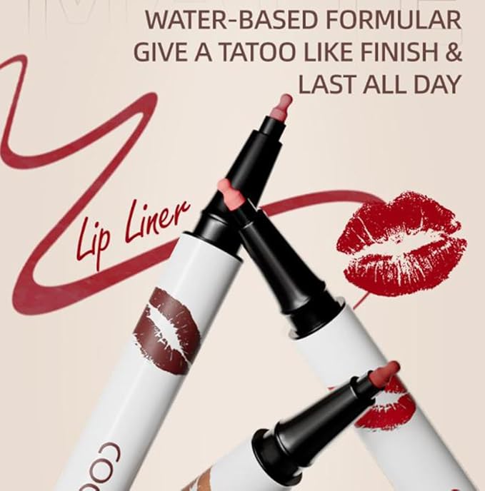 Longwear Liquid Lip Liner, Matte Lip Tint Stain Marker Pen, 2 in1 Liquid Lipstick & Lip Liner Pencil, Long Lasting Waterproof Lip gloss for Women, Fuller Lips Makeup (01+02)
