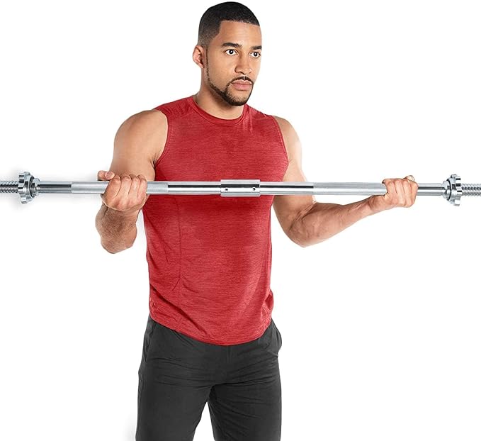 FUXION Fitness Buildable Weightlifting Chrome Bar 47 inch