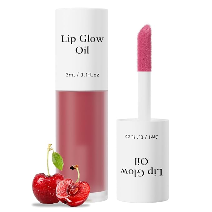 Plumping Lip Oil, Long Lasting Hydrating Lip Stain Lip Balm Cherry Fruit Revitalizing, Transparent Lip Care Oil for Dry Lip (Cherry Red)