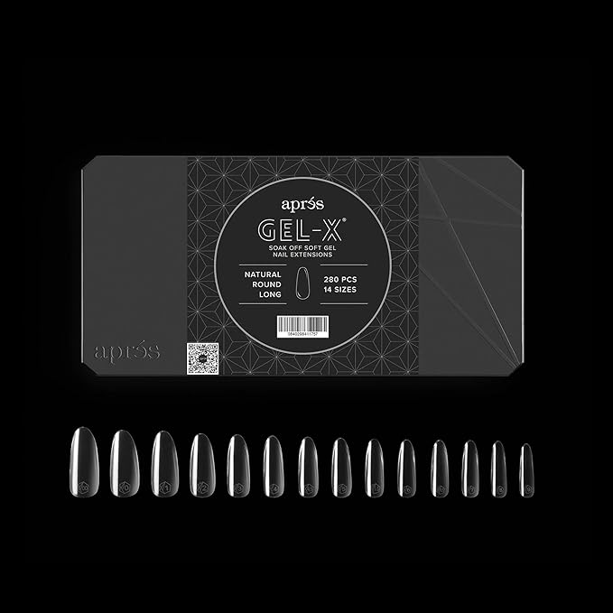 Apres Gel-X® Round Box of Nail Tips | 280 Gel-X Tips,14 Sizes 00-9 | Half-sizes Included (Natural Round Long, 280 Count)