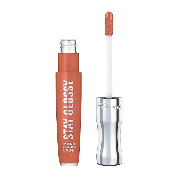 Rimmel London Stay Glossy, 465 Melon-Air, Lip Gloss, Non-Sticky, Color and Shine, Up To 6-Hour Wear, Precise Applicator, 0.18oz