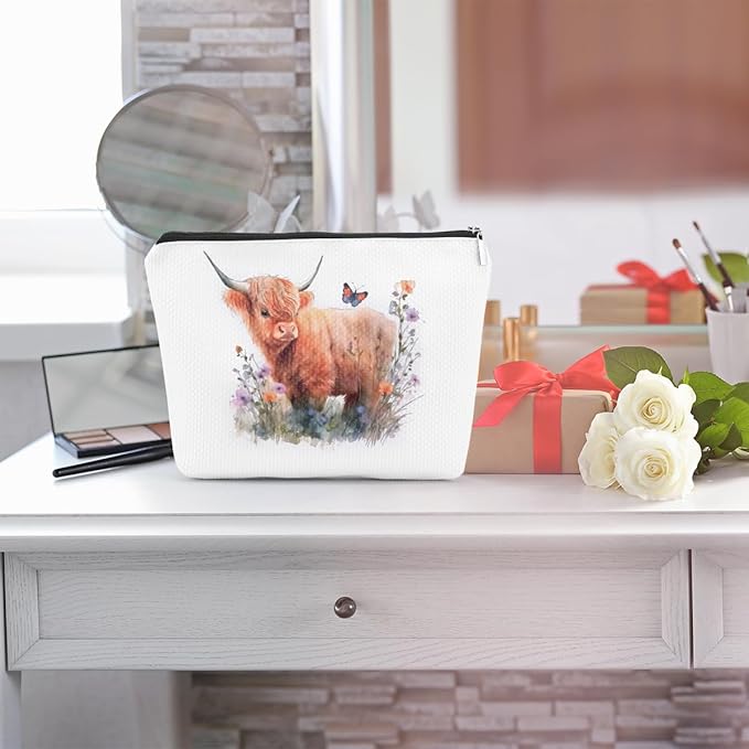 Western cosmetic bag highland cow
