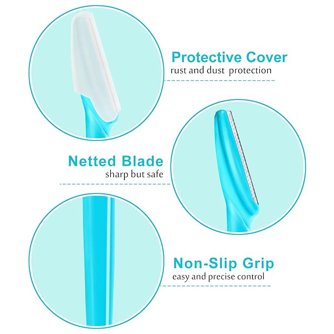 12 Pcs Eyebrow Razors, Face Razors Multipurpose, Exfoliating Dermaplaning Tools, Eyebrow Trimmers Shaver with Safety Cover, Facial Hair Removal for Women Men Body Use (Blue)
