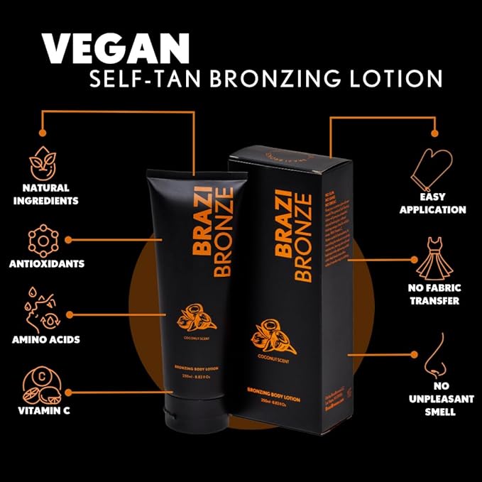 Self Tanner, All-Natural Gradual Self Tanning Lotion with Applicator Mitt, Luxurious Coconut Scent, Coconut Oil, Vitamin C, Hyaluronic Acid, Natural DHA