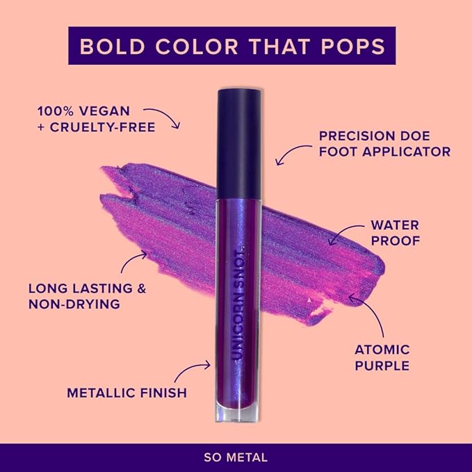 UNICORN SNOT Liquid Metal Lip Paint - Metallic Lip Gloss - Non-drying, Long-lasting Liquid Lipstick, Intense Pigment Color with Metallic Shimmer - Vegan, Cruelty-Free Makeup, Atomic Purple (Boom)