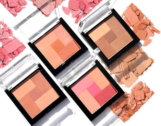 Palladio 2 In 1 Mosaic Powder Blush and Bronzer Silky Smooth Face Makeup Pressed Five Color Hues from Shimmering Pinks to Golden Browns Rich Pigmented Shades Flawless Finish, Spice, 0.28 Oz