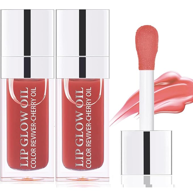 2PCS Hydrating Lip Glow Oil, Plumper Gloss, Moisturizing Oil, No-Sticky Transparent Plumping Gloss Tinted Balm for Care and Dry Lips (2PCS Rosewood)