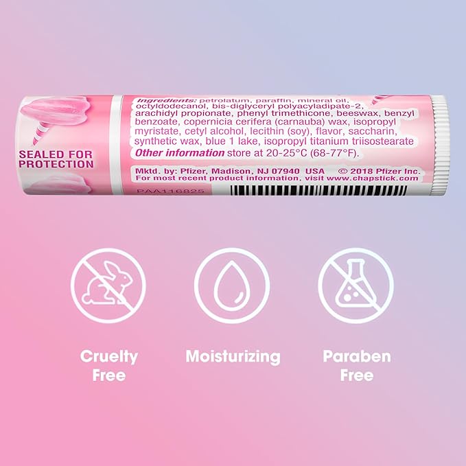 ChapStick Lip Moisturizer, Cotton Candy, 12-Pack – Limited Edition Bulk Lip Balm, Fun & Yummy, 0.15 Oz Ea