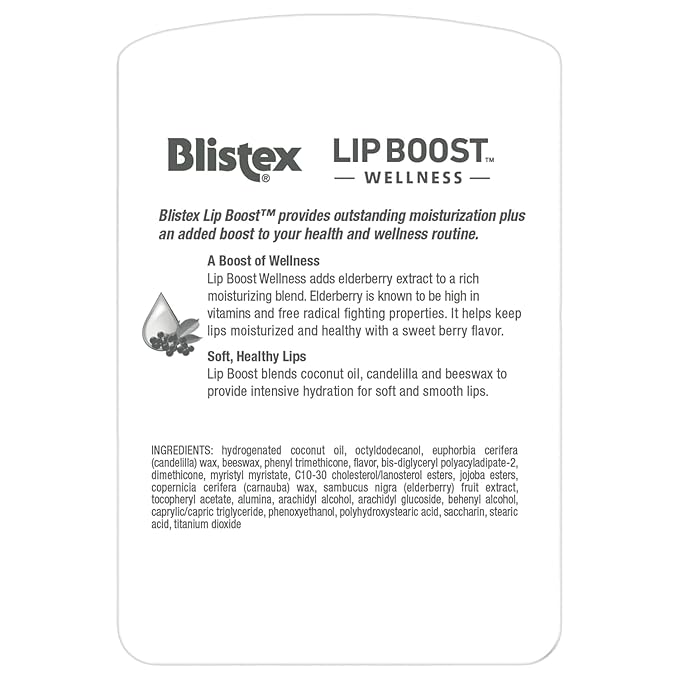 Blistex Lip Boost Wellness, Intensive Hydration from Coconut Oil & Beeswax, Elderberry Moisturizer (Pack of 2)