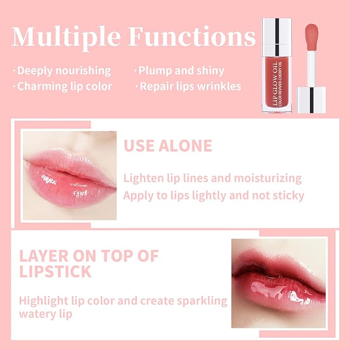 2pcs Hydrating Lip Glow Oil Set Tinted Plumping Hydrating
