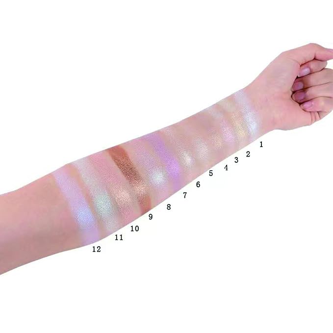 Face Highlighter Powder Palette, Glossy Glitter Illuminator Powder, Highlighter 12