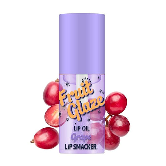 Lip Smacker Fruit Glaze Lip Oil, Ultra-Hydrating & Moisturizing with High-Shine Finish, Plush Applicator for Effortless Glide, Delicious Non-Sticky Flavor - Grape