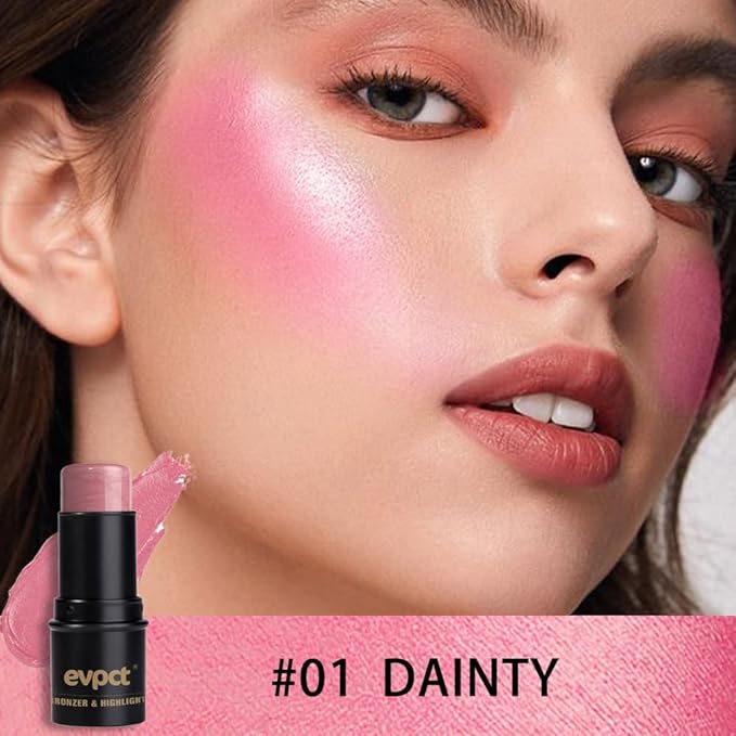 evpct 2Pcs Shimmer Pink Rose Cream Blush Stick