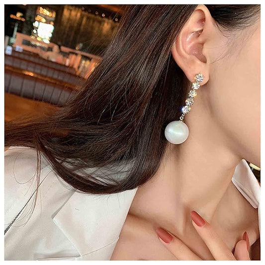 Vintage Pearl Drop Earring Gold Rhinestone Diamond Stud