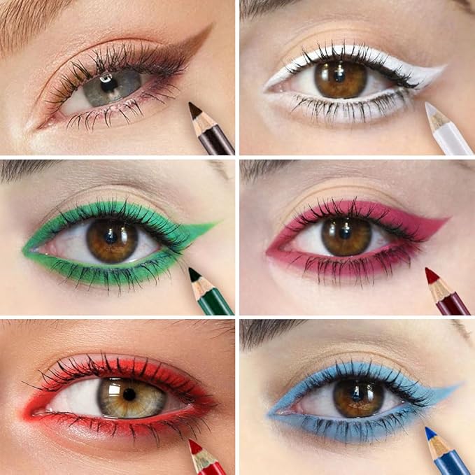 12 Pcs Double Head Rich Vibrant Colors Lip Liner Pencils Eye Liner Sticks Set with Sharpener for Daily Makeup,Easy to Apply & Remove,Waterproof (A)