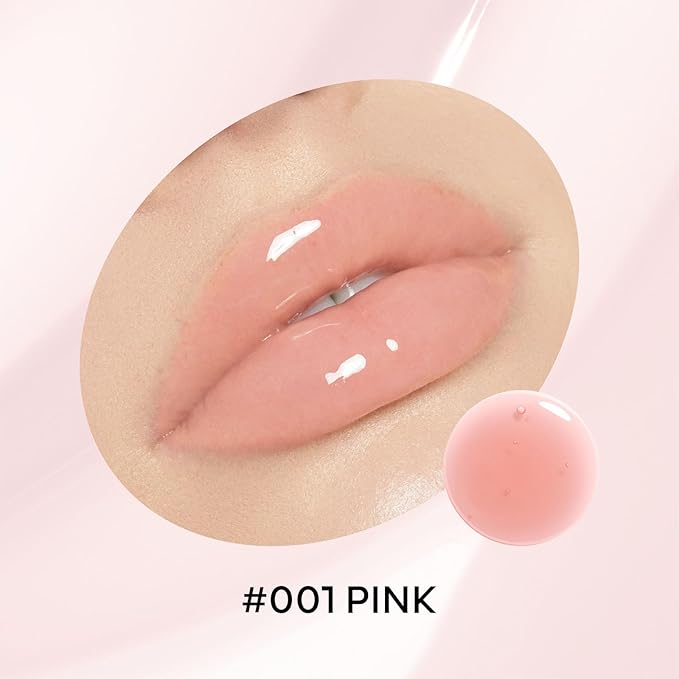 Hydrating Lip Glow Oil, Plumping Moisturizing Lip Oil Gloss, Smooth Lip Lines Plump Lip,Transparent Plumping Clear Glossy Tinted Balm Care 0.2Fl oz #Pink