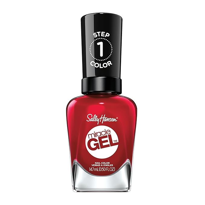Sally Hansen Miracle Gel, Rhapsody Red, Long Lasting, Gel-Like Formula, No UV Lamp Needed, Opaque, Shiny Red Nail Polish