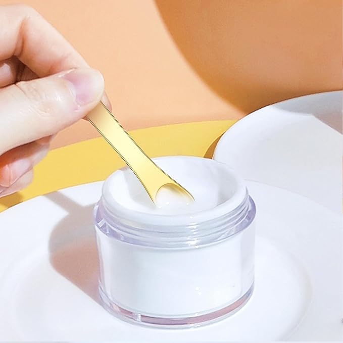 Mini Metal Makeup Spatula Skin Care Cosmetic Spoon Reusable Applicator, Beauty Scoop for Facial Cosmetic for Face Mask Cream Lotions Moisturizers (3 Gold)