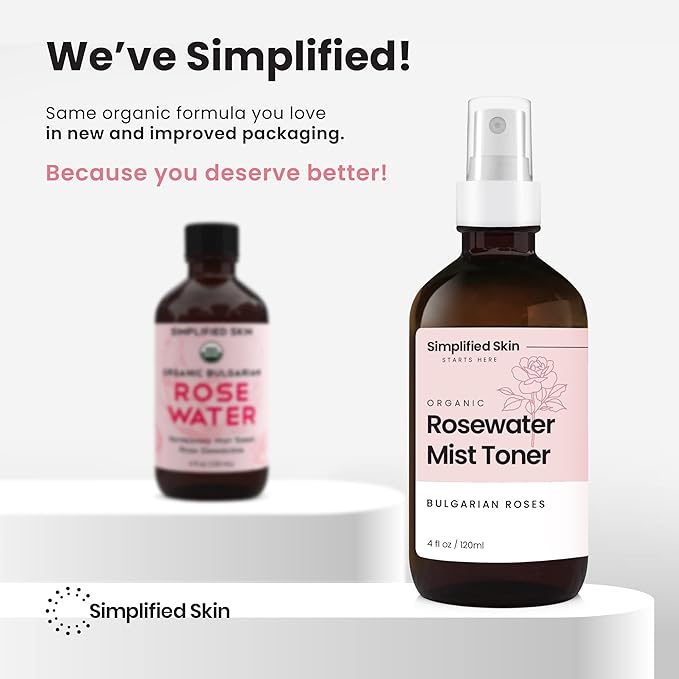 Rose Water Spray for Face & Hair (2-Pack) - Organic USDA Certified Rosewater Facial Toner - Alcohol-Free Makeup Setting Hydrating Face Mist - Anti-Aging Toner Spray