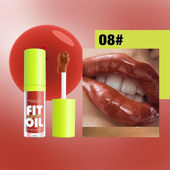 8 Colors Lip Oil Lip Glaze, Hydrating Lip Glow Oil Big Brush Head Shiny Moisturizing Lip Gloss, Long Lasting Non-sticky Fresh Transparent Tinted Plumping Lip Oil (# 08)