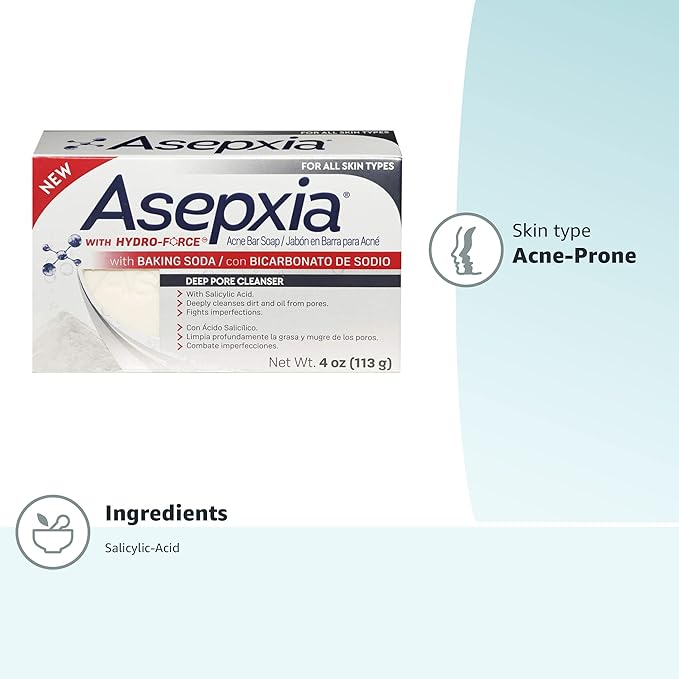 Asepxia Deep Cleansing Acne Treatment Bar Soap with Baking Soda and 2% Salicylic Acid, 4 Ounce
