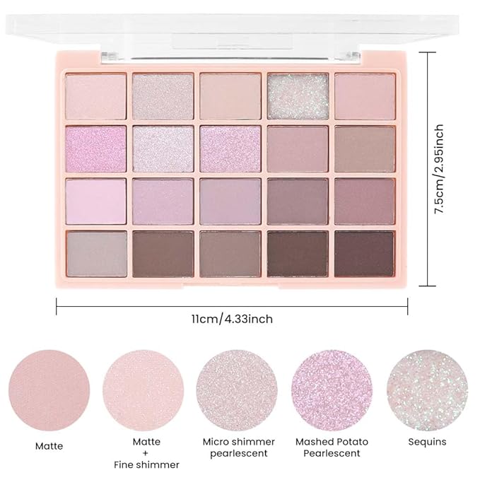 20Colors Nude Light Pink Purple Basics Matte Eyeshadow Palette,Eye Shadow Travel Makeup Palette all in one Long Lasting Waterproof Ultra-Blendable,Great for Travel Gift Kit