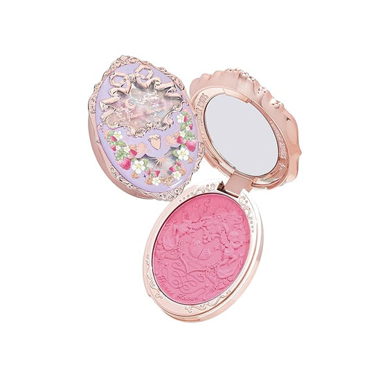 Flower Knows Strawberry Rococo Embossed Blush;Berry Matte Finish;Buildable & Blendable Powder Blush for cheeks,Highly Pigmented;Natural Flush for All Skin Tones(G02 Little Cranberry,4.6g)