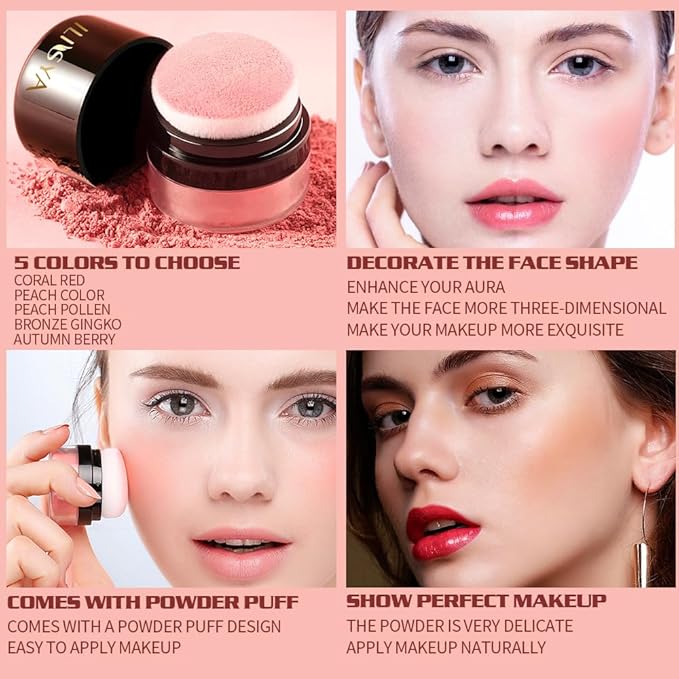 ROUSE Face Blush Powder Makeup Soft Mushroom Blush (Coral Red)