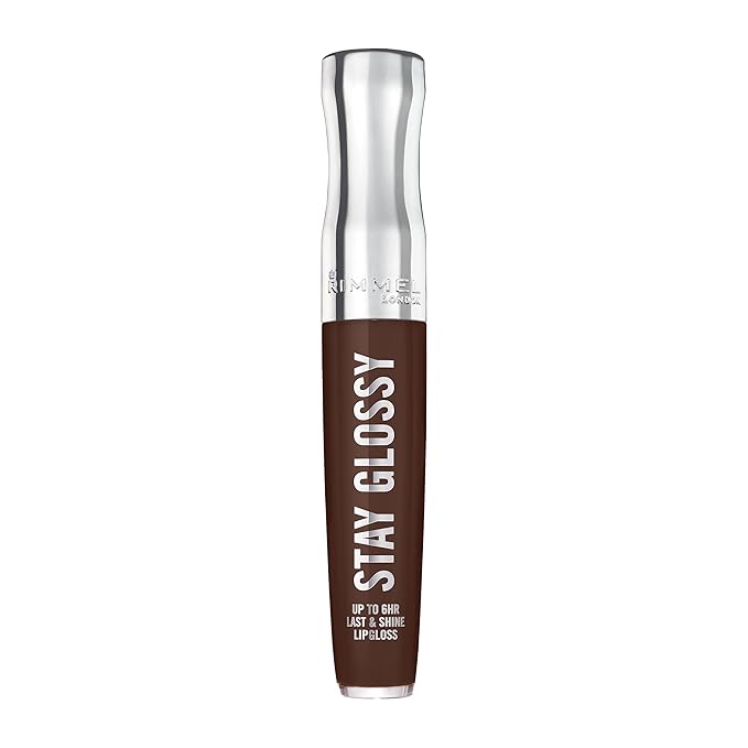 Rimmel London Stay Glossy, 435 Cocoa Kiss, Lip Gloss, Non-Sticky, Color and Shine, Up To 6-Hour Wear, Precise Applicator, 0.18oz